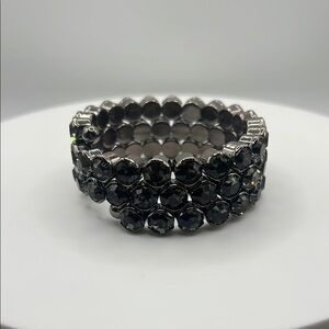 1351. Cara New York Black Crystal and Gunmetal Wraparound Bracelet